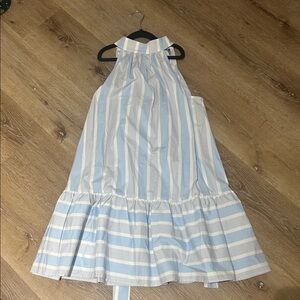 STAUD Light Blue and White Striped Mini Marlowe dress